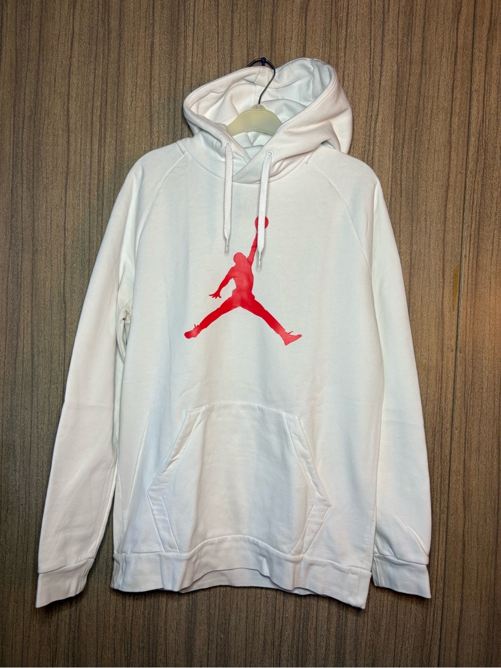 Jordan White Crewneck Hoodie with Red Jumpman
